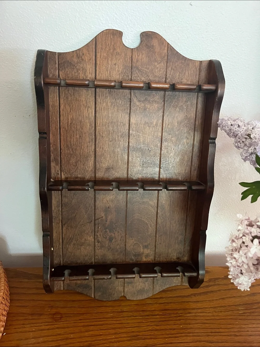 Vintage grannycore Wooden Brown Wall-Mounted spoon Rack